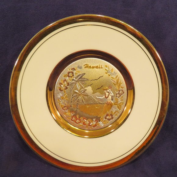 Art of Chokin 24K Ceramic Plate Hawaii 6" Dia. (165C) - Picture 5 of 6